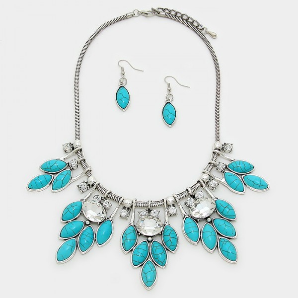Azura Crystal Turquoise Floral Statement Necklace